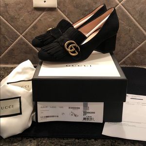 NWT Gucci Black Suede Marmont Loafers Size 37.5